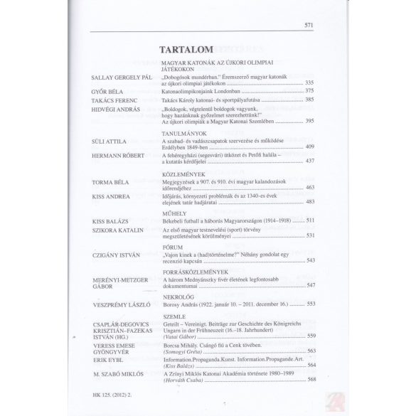 HADTÖRTÉNELMI KÖZLEMÉNYEK 2012/2