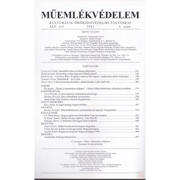 MŰEMLÉKVÉDELEM - XLV. évf., 2001/6.