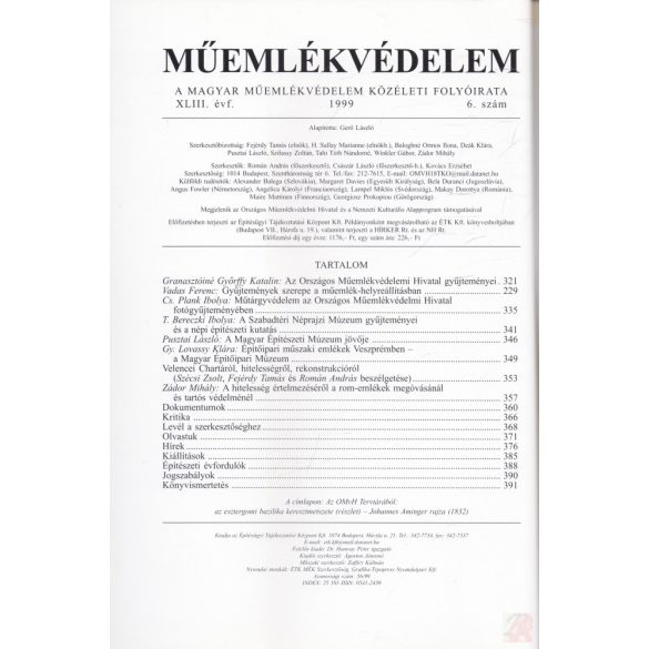 MŰEMLÉKVÉDELEM - XLIII. évf., 1999/6.
