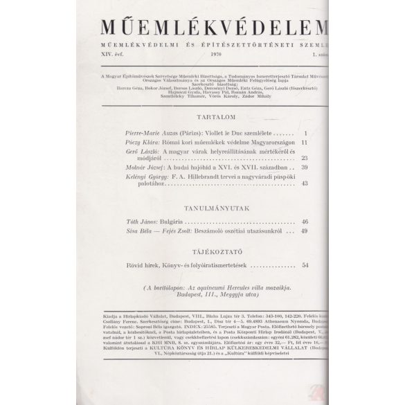 MŰEMLÉKVÉDELEM - XIV. évf., 1970/1.