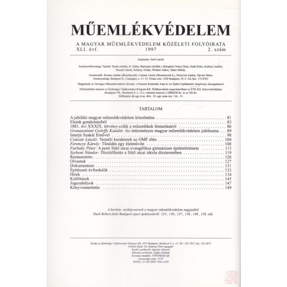 MŰEMLÉKVÉDELEM - XLI. évf., 1997/2.