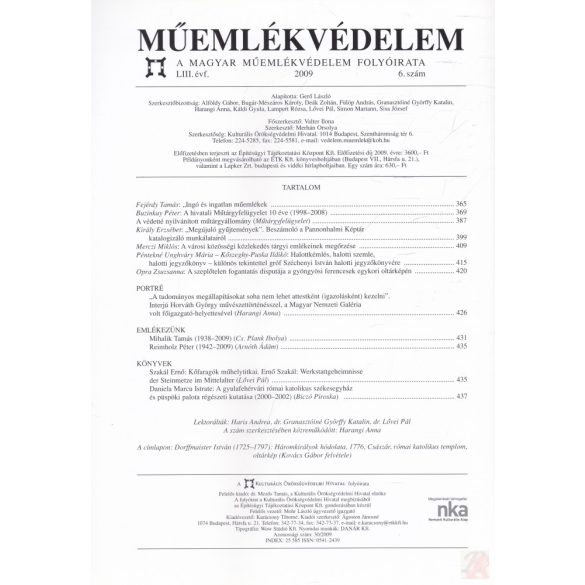 MŰEMLÉKVÉDELEM - LIII. évf., 2009/6.