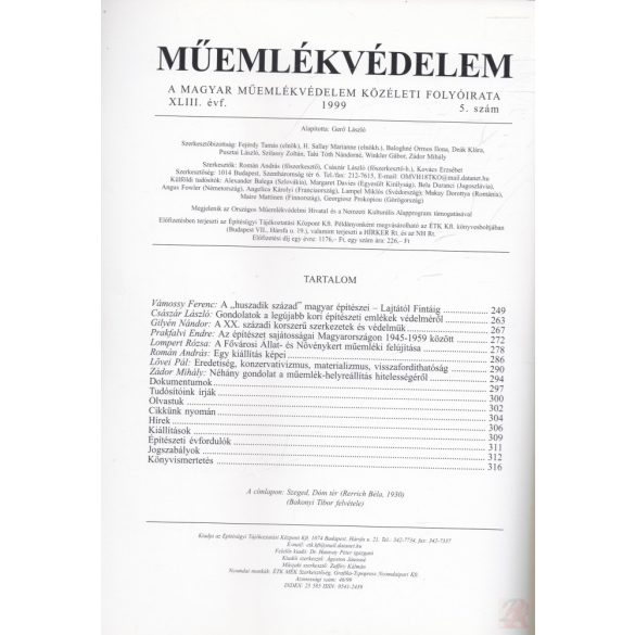 MŰEMLÉKVÉDELEM - XLIII. évf., 1999/5.