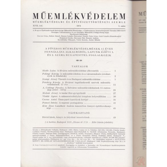 MŰEMLÉKVÉDELEM - XVII. évf., 1973/1.