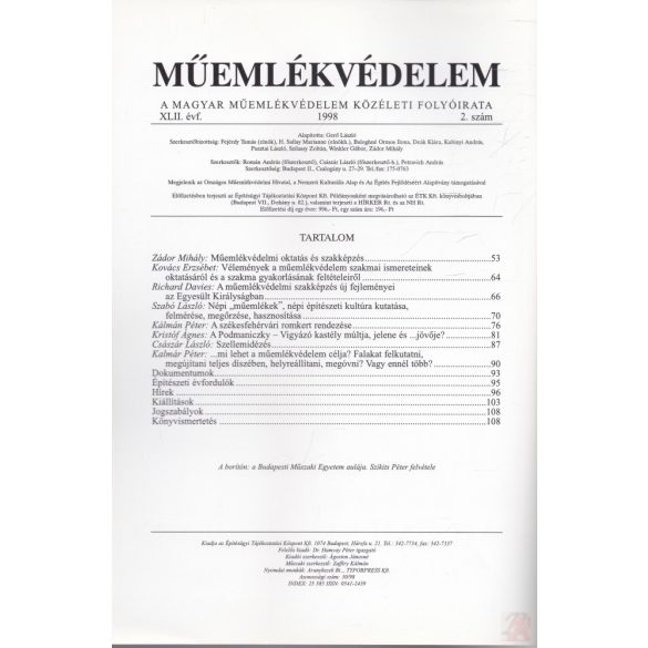 MŰEMLÉKVÉDELEM - XLII. évf., 1998/2.