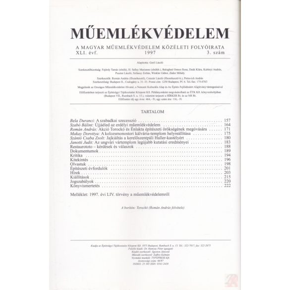 MŰEMLÉKVÉDELEM - XLI. évf., 1997/3.