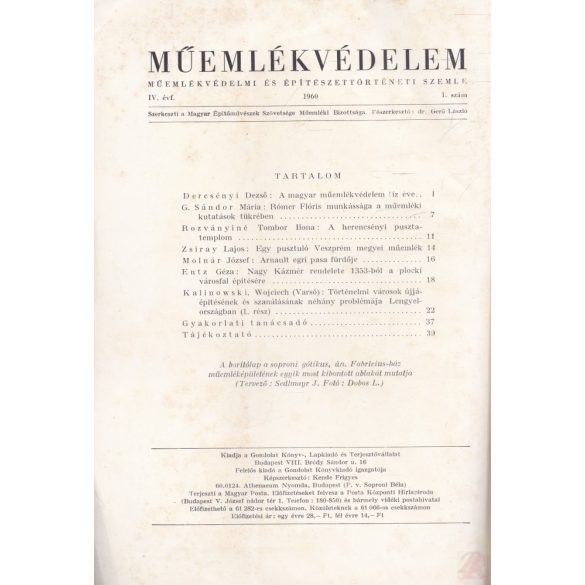 MŰEMLÉKVÉDELEM - IV. évf., 1960/1.