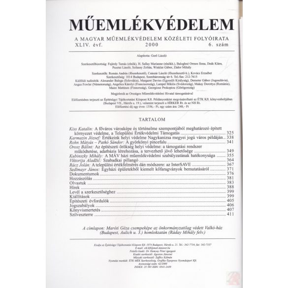 MŰEMLÉKVÉDELEM - XLIV. évf., 2000/6.