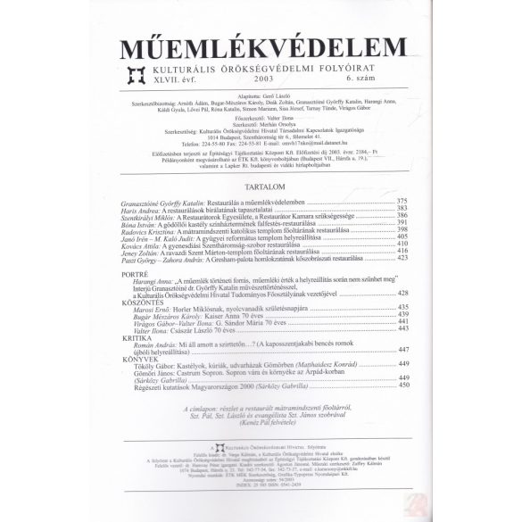 MŰEMLÉKVÉDELEM - XLVII. évf., 2003/6.