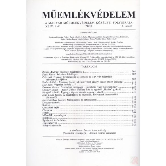 MŰEMLÉKVÉDELEM - XLIV. évf., 2000/4.