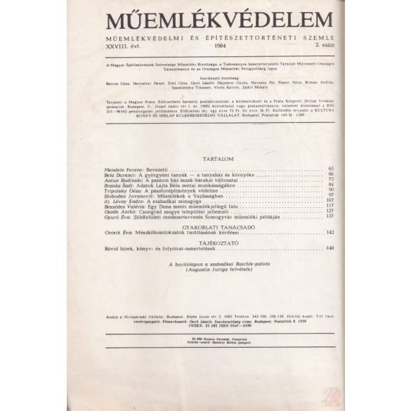 MŰEMLÉKVÉDELEM - XXVIII. évf., 1984/2.