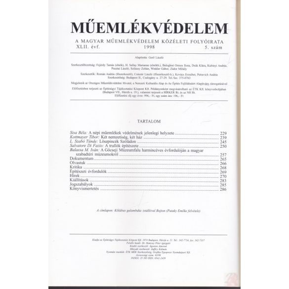 MŰEMLÉKVÉDELEM - XLII. évf., 1998/5.