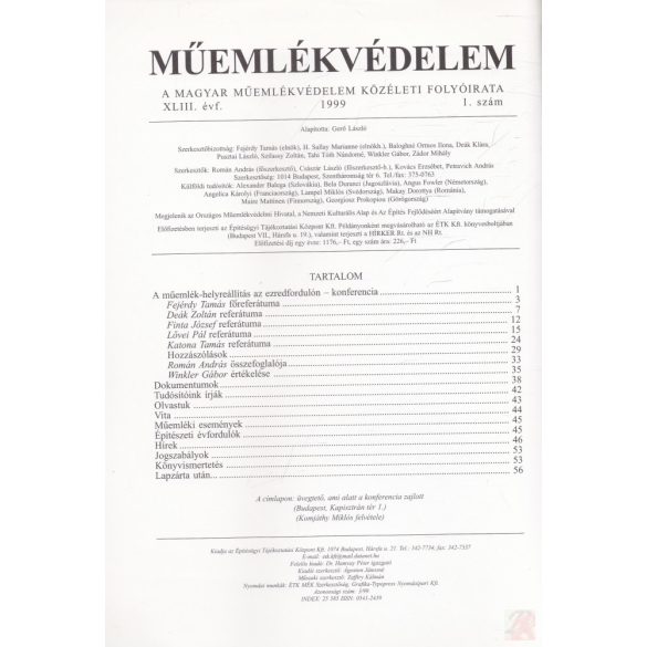 MŰEMLÉKVÉDELEM - XLIII. évf., 1999/1.