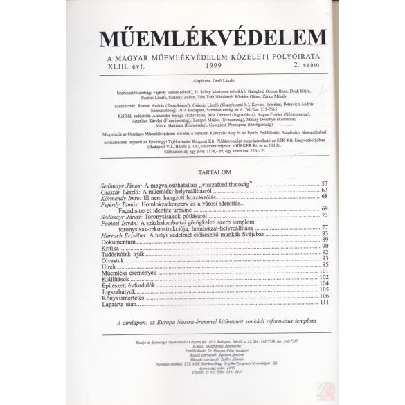 MŰEMLÉKVÉDELEM - XLIII. évf., 1999/2.