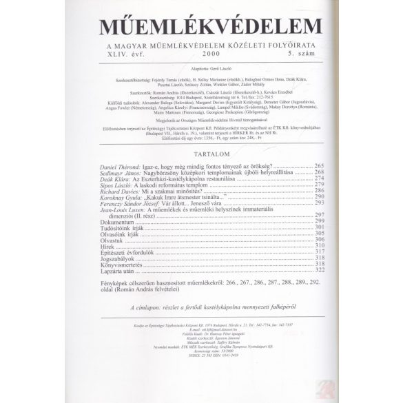 MŰEMLÉKVÉDELEM - XLIV. évf., 2000/5.