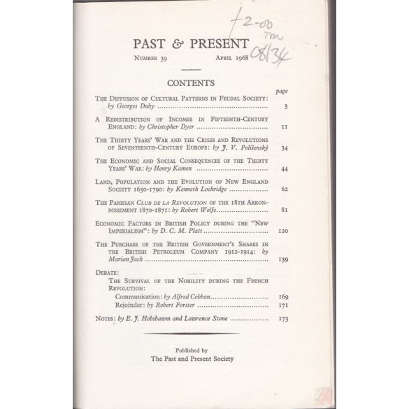 PAST & PRESENT No. 39. April 1968