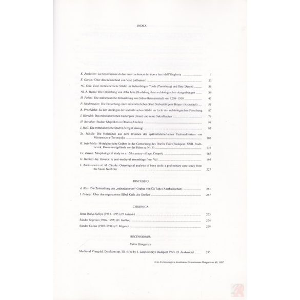 ACTA ARCHAEOLOGICA Tomus XLIX 1997, Fasciculi 1-3.