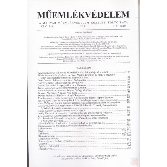 MŰEMLÉKVÉDELEM - XLV. évf., 2001/3-4.
