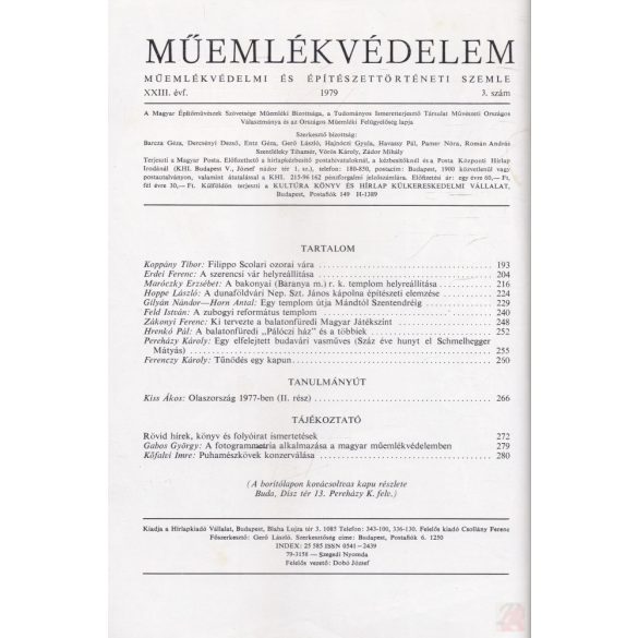 MŰEMLÉKVÉDELEM - XXIII. évf., 1979/3.