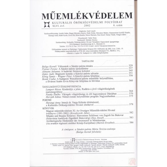 MŰEMLÉKVÉDELEM - XLVI. évf., 2002/6.