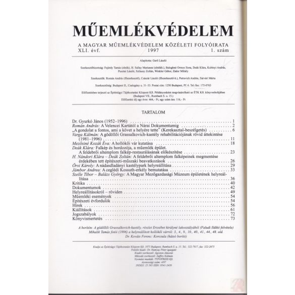 MŰEMLÉKVÉDELEM - XLI. évf., 1997/1.