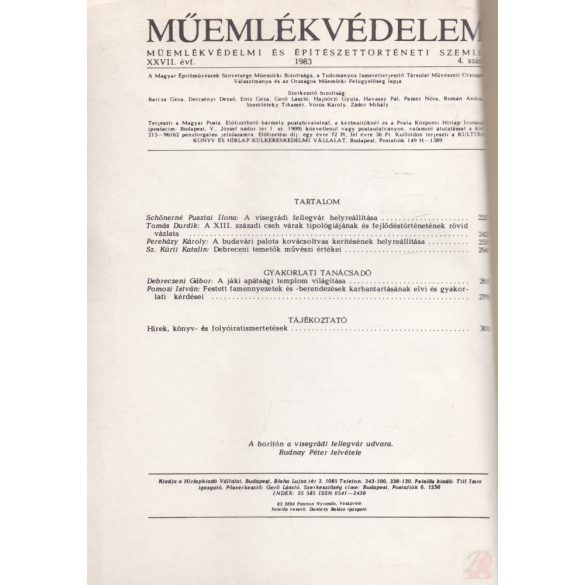 MŰEMLÉKVÉDELEM - XXVII. évf., 1983/4.