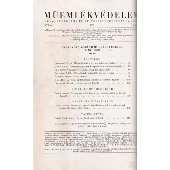 MŰEMLÉKVÉDELEM - XVI. évf., 1972/2.