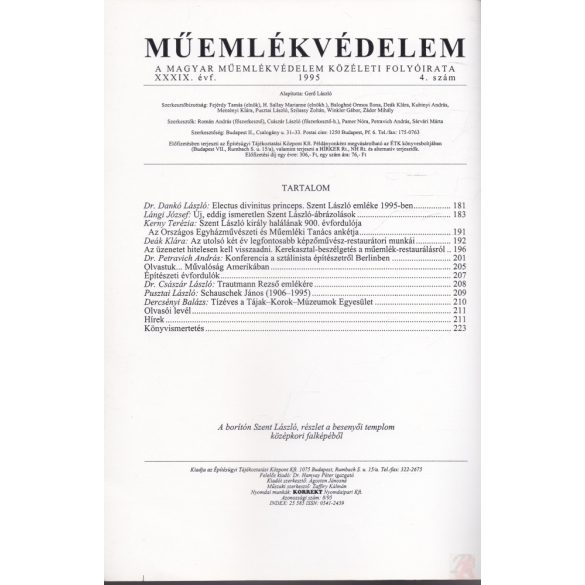 MŰEMLÉKVÉDELEM - XXXIX. évf., 1995/4.