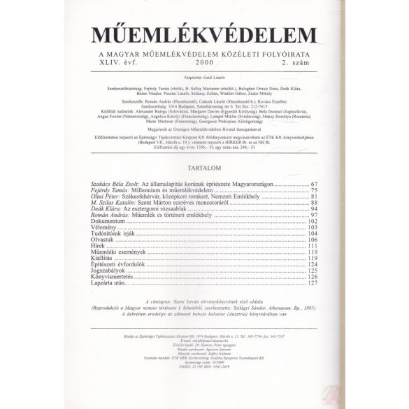MŰEMLÉKVÉDELEM - XLIV. évf., 2000/2.