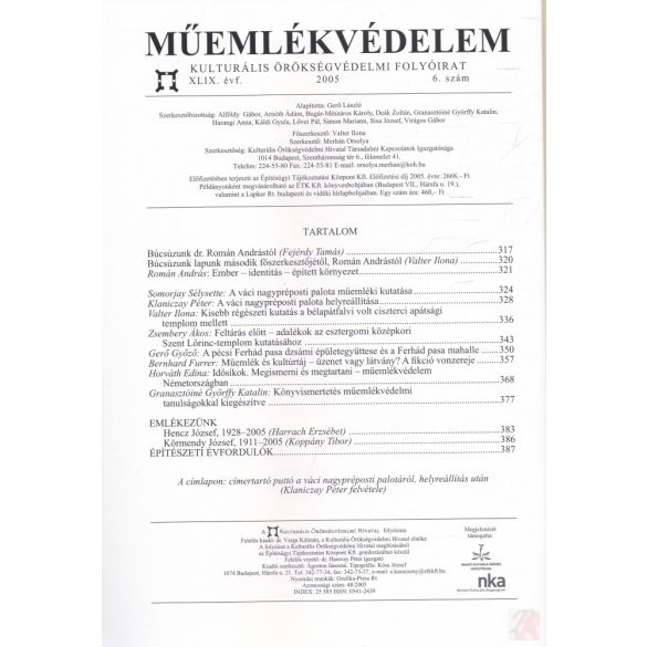 MŰEMLÉKVÉDELEM - XLIX. évf., 2005/6.
