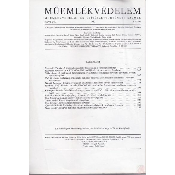 MŰEMLÉKVÉDELEM - XXVI. évf., 1982/3.