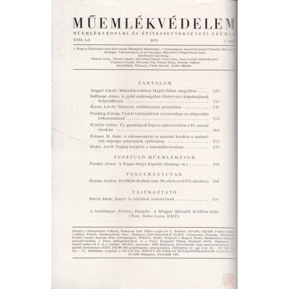 MŰEMLÉKVÉDELEM - XVII. évf., 1973/3.