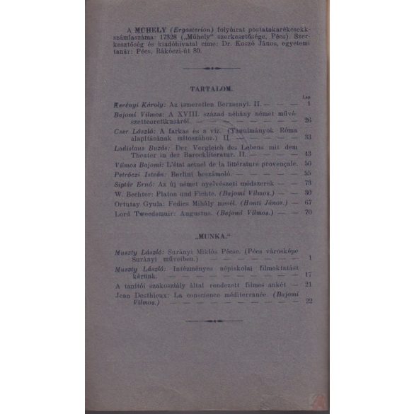 MŰHELY (Ergasterion) 1940. január-december