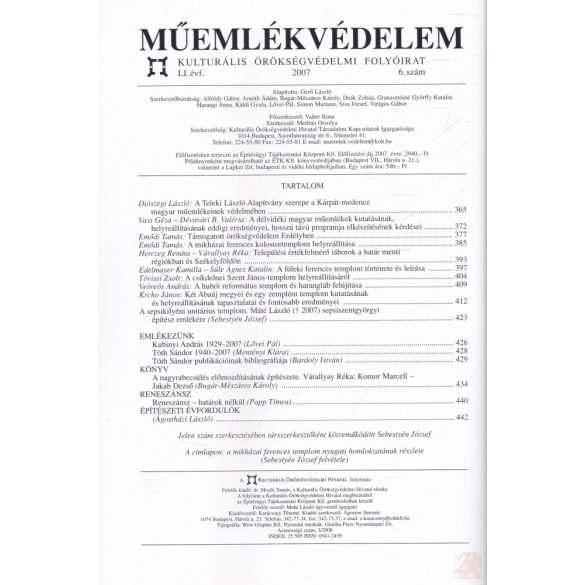 MŰEMLÉKVÉDELEM - LI. évf., 2007/6.