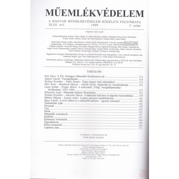 MŰEMLÉKVÉDELEM - XLIII. évf., 1999/3.