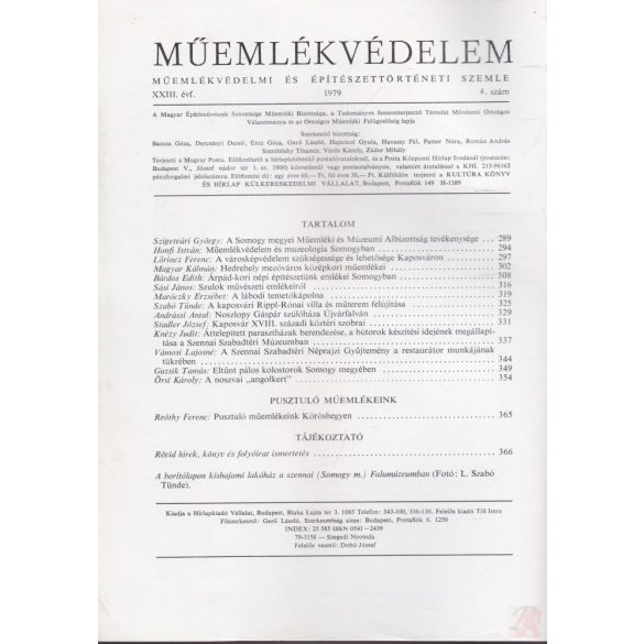 MŰEMLÉKVÉDELEM - XXIII. évf., 1979/4.