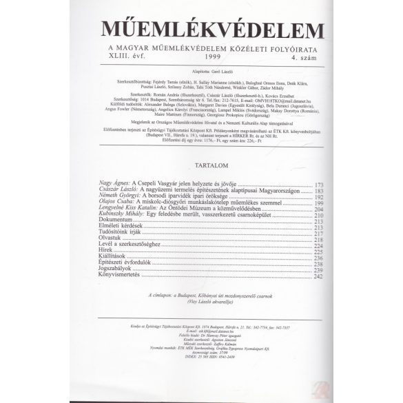 MŰEMLÉKVÉDELEM - XLIII. évf., 1999/4.